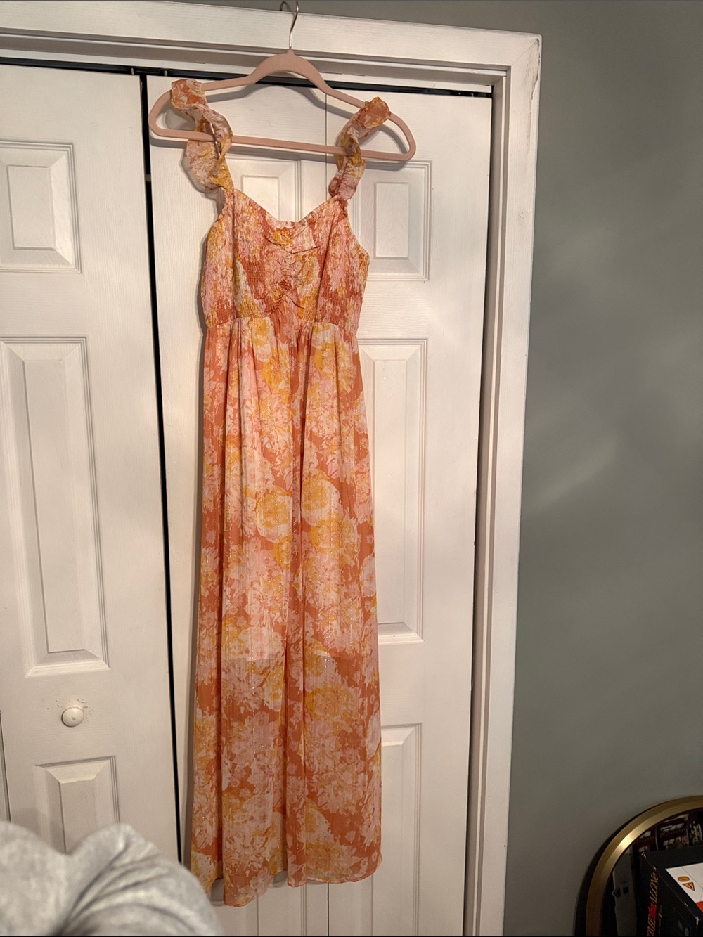 vestique Peach and Yellow Floral Maxi Dress